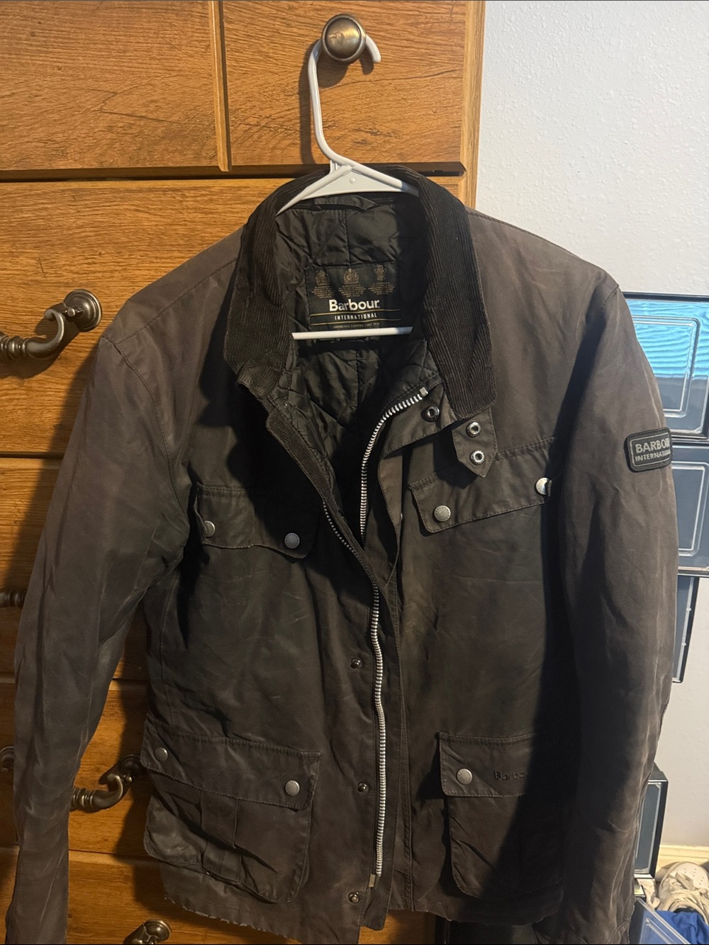 Barbour Dark Brown Waxed Field Jacket with Corduroy Collar